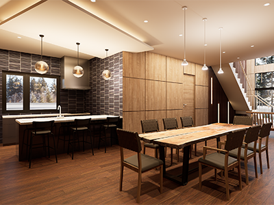 Fully equipped dining area and open kitchen